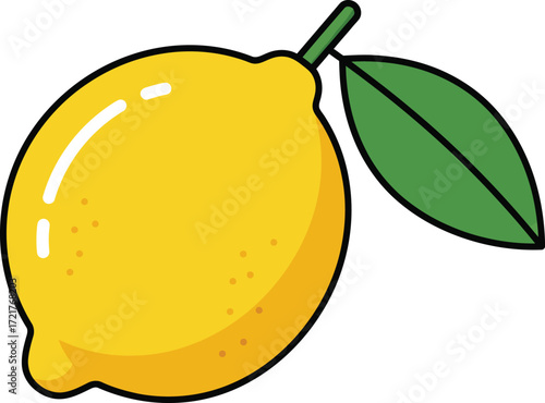 Vibrant yellow lemon with green leaf vector illustration scalable eps file