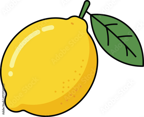 Vibrant yellow lemon fruit with green leaf vector illustration scalable eps graphic