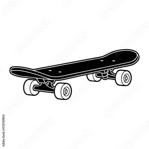 Skateboard Illustration Classic Design, Simple Silhouette