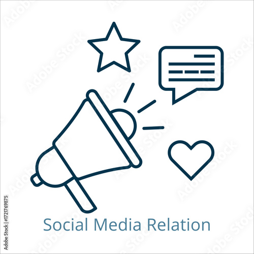 Social media relation icon vector illustration, simple line element Social media relation with editable stroke, Social media relation simple icon, Social media relation icon line style vector image