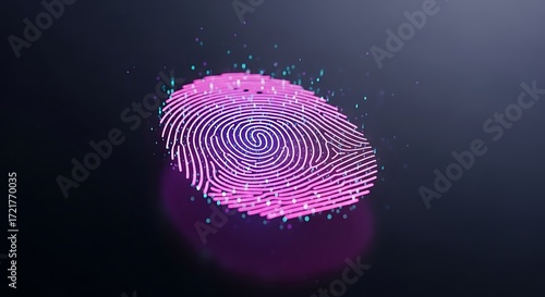 Fingerprint biometric scan digital identity authentication technology futuristic design dark background
