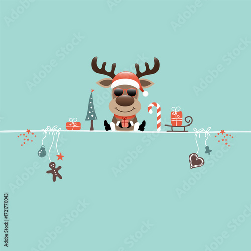 Quadrat Rentier Sonnenbrille Und Icons Zuckerstange Türkis
