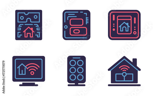 Vector art of smart home technology concept a set of flat icons depicting various connected devices and automation systems for modern living