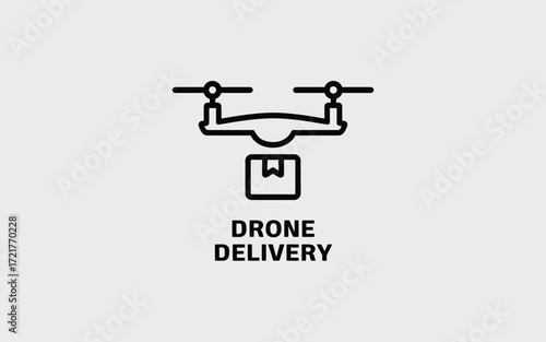 Vector art of drone delivery icon contains such symbols as unmanned aerial vehicle, quadcopter, package, box, shipping, and transportation