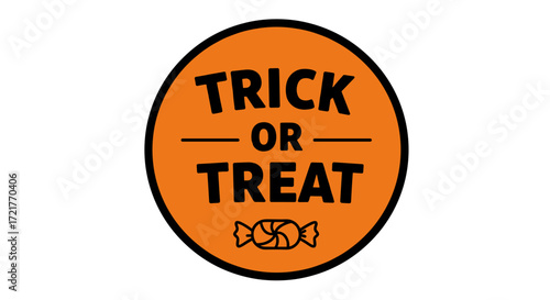 Halloween trick or treat sign with candy illustration in orange  
