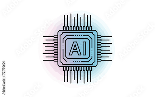 Vector art of modern ai chip illustration with a sleek design, symbolizing artificial intelligence and technological advancement, great for tech startups, ai research, and digital innovation