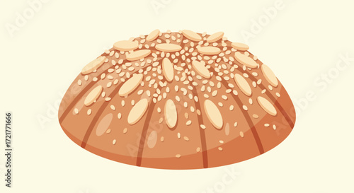Delicious Bread Illustrated, A Baked Good Topped with Sesame and Almond Slices