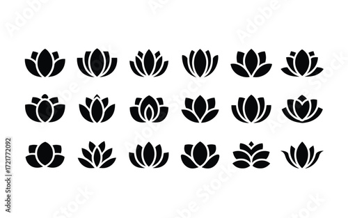 Vector art of collection of lotus flower icons set of vector symbols in simple style water lily logo floral design element hand drawn illustration