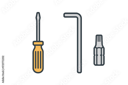 Set of basic tools including screwdriver, hex key, and socket driver, ideal for home repairs and DIY tasks
