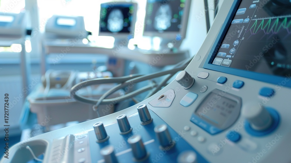 Fototapeta premium High-Resolution Hospital Ultrasound Equipment Images,ideal for training materials, clinic brochures, or showcasing non-invasive diagnostic tools.