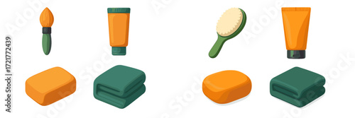 Items used for creating or applying a cosmetic treatment in a bright and colorful setting