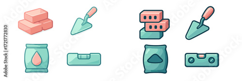 Construction tools and materials for building projects displayed in simple design