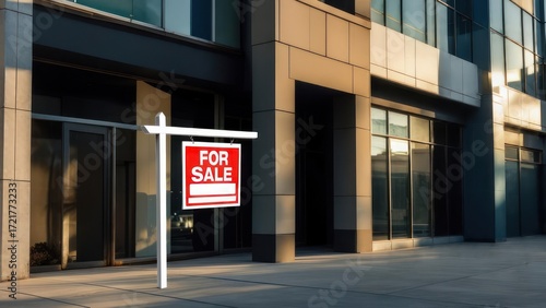 Modern Commercial Building For Sale, Bathed in Warm Golden Hour Light