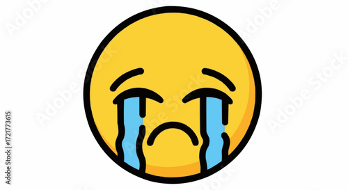 Sad emoji face crying with tears streaming down its face, expressing deep sorrow and disappointment for social media posts and emotional content