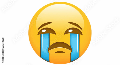 Expressive crying emoji with streaming tears conveys sadness, grief, or disappointment for social media, apps, and digital communication needs