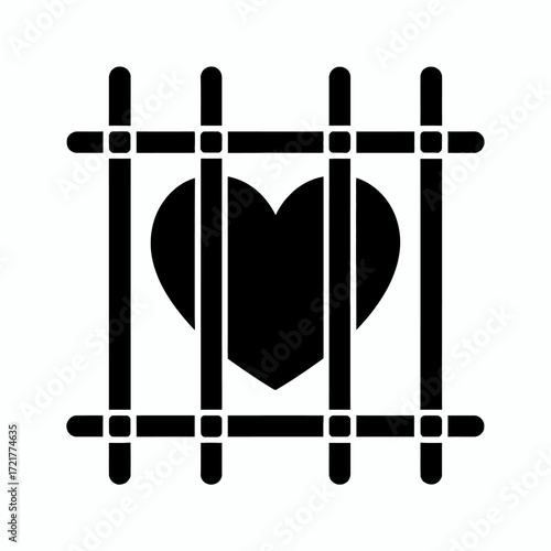Heart in a Cage Conceptual Design Symbol of Captivity and Loss of Freedom with Bars and Heart Shape