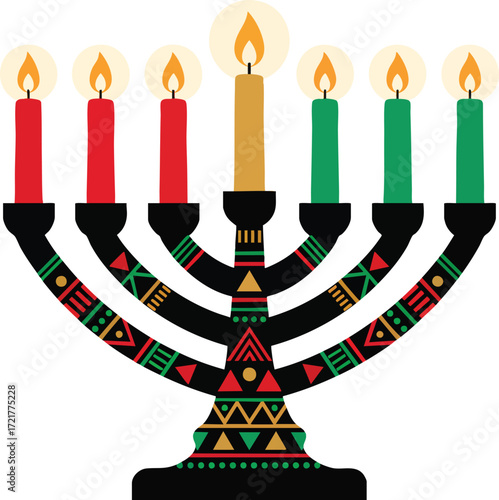 Kwanzaa Kinara Candle Holder with Red, Black, and Green Candles