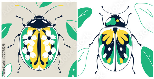 Fantastical beetle designed with vivid flower petals and intricate botanical patterns vector art design