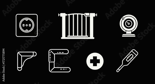 Modern Child Safety Vector Icon Set with Baby Proofing and Infant Care Symbols