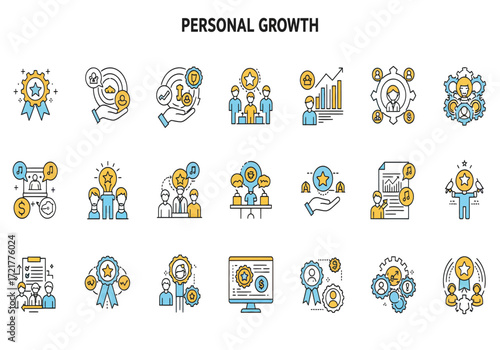 Visual representation of personal growth and development concepts illustrated with colorful icons and simple line art