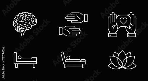 Mental Health and Psychology Vector Icon Set with Minimalist Line Art Symbols