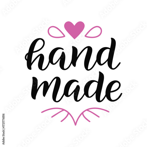 Black and pink handmade calligraphy with heart and decorative elements lettering script