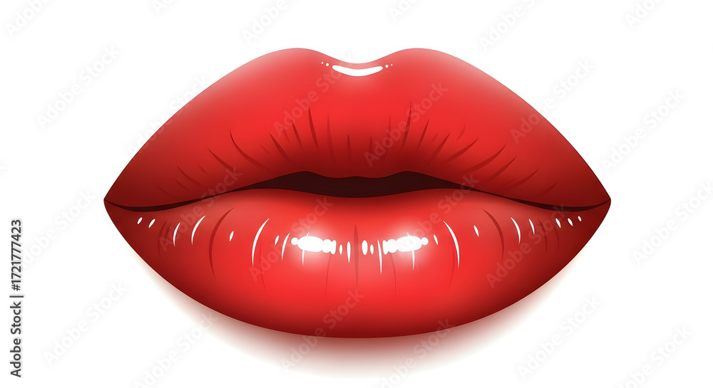 Obraz premium Illustration of Lips with Red Gloss on White Background