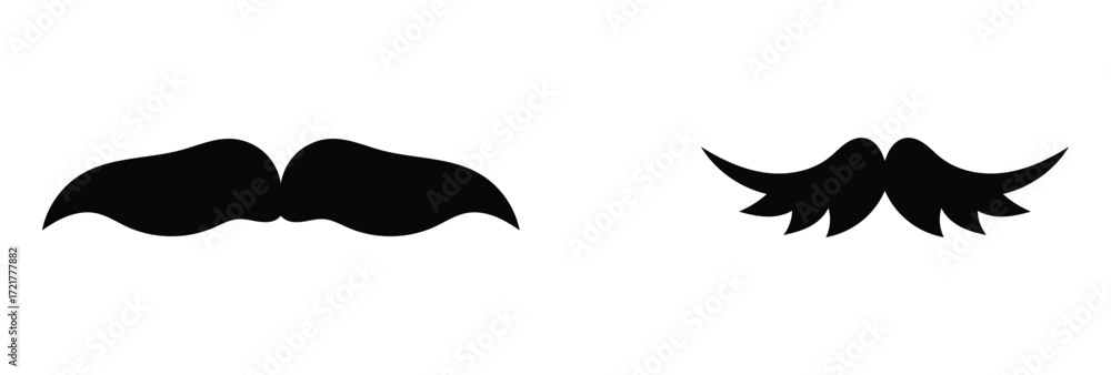 Obraz premium Bushy dark silhouette mustache icon. Masculinity human body part icon sets. Modern simple shaving vector icons set. EPS 10.