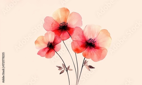 Watercolor flowers in shades of pink and orange, delicate and vibrant design.