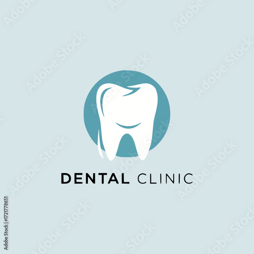 Dental clinic logo design with tooth icon, modern medical and healthcare branding symbol for dentist and oral care