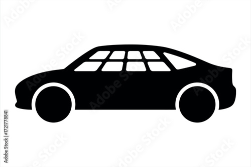 Black silhouette of a sedan car with white windows on white background vector