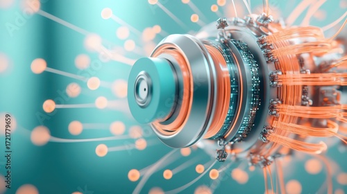 Futuristic engine with intricate wiring and glowing particles, advanced aerospace technology concept