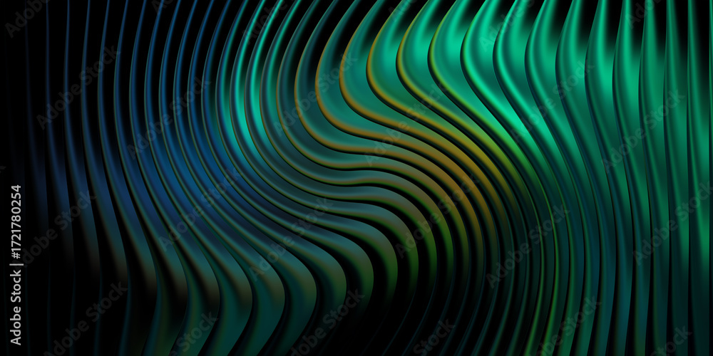 Obraz premium Abstract wavy lines with a gradient of blue, green, and yellow colors