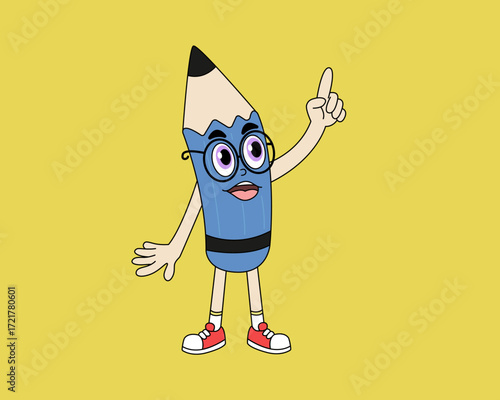 Cute anthropomorphic pencil characters in various costumes and professions