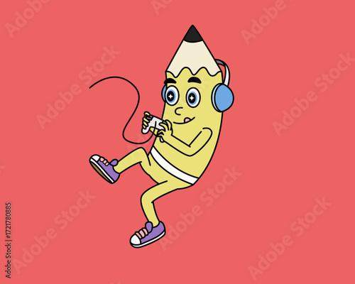 Cute anthropomorphic pencil characters in various costumes and professions
