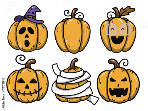 Cute And Spooky Pumpkin Faces Collection.