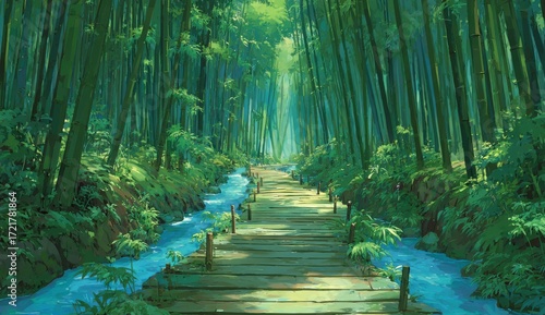 Lush bamboo forest path