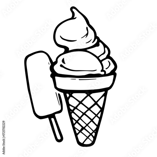 A sweet chocolate ice cream cone, a delicious summer dessert