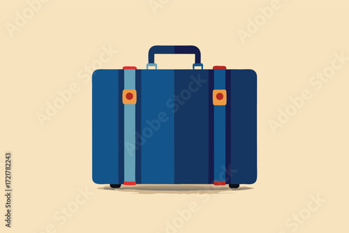 Blue suitcase ready for travel in a minimalist design with a simple background