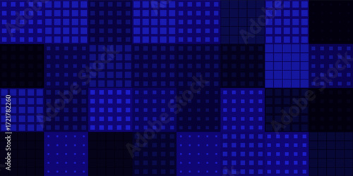 Digital Technology Colorful Blue Pixels Mosaic Background. Digital Data Square Blue Pattern. Digital Pixel Mosaic Pattern. Vector Illustration.