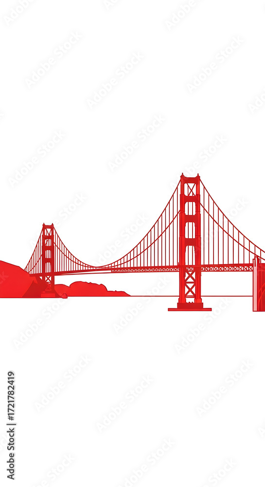 Obraz premium Red Bridge Vector Illustration on White Background
