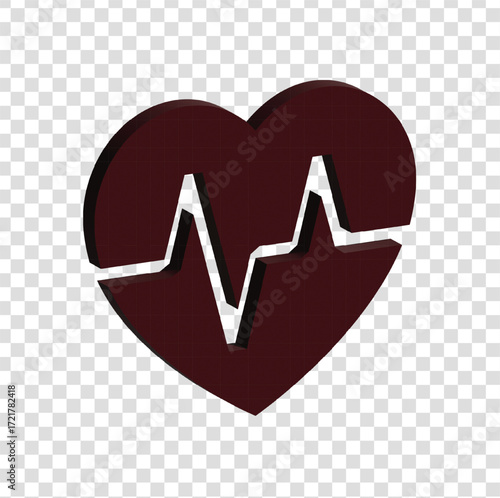 3D icon of a red heart with a heartbeat line inside, symbolizing cardiology, monitoring, and medical care.