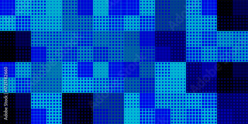 Halftone Pixel Dithering Square Tiles Pattern. Abstract Tech Random Size Pixel Background. Vector Illustration.
