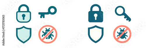 Security symbols depicting protection measures against threats and access management in digital environments