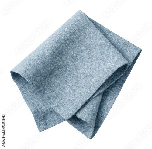 Light blue linen napkin on white background, top view.