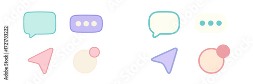 Colorful speech bubbles and navigation icons for digital communication and interaction design