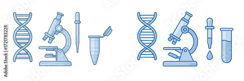 Scientific equipment and tools for genetic research displayed in a clear arrangement in a laboratory setting