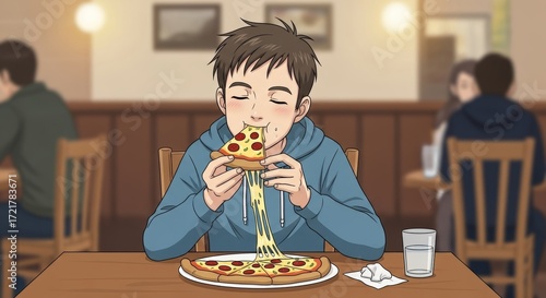 eating pizza illustration