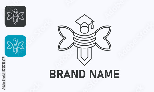 Graduation Bee with Pen Body Logo Unique Modern Elegant Simple