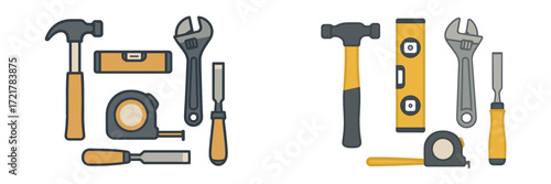 Various hand tools arranged on a flat surface in a simple and organized manner for easy access during a DIY project